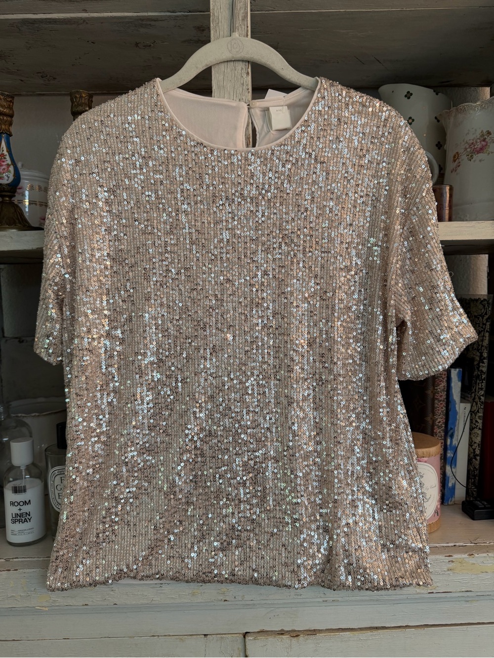 H&M Sequin Short Sleeve Blouse NWT